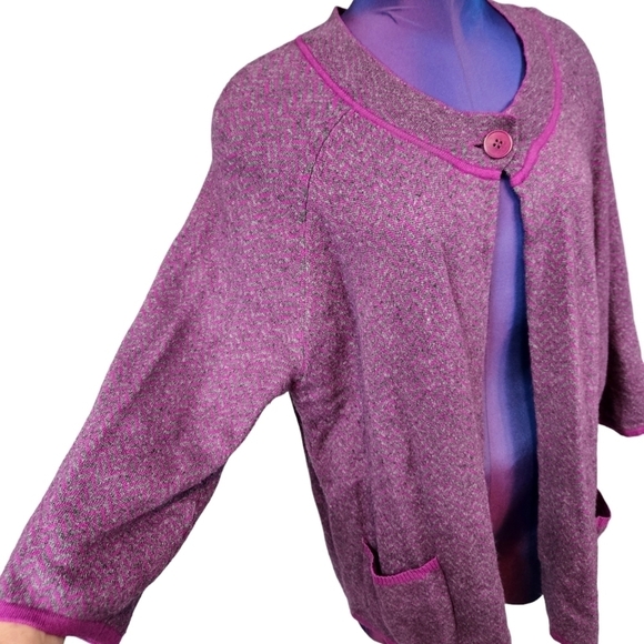 Talbots Fuchsia & Gray Chevron Wool Blend Cardigan Sweater 2X Women's Plus K23 - Picture 4 of 8